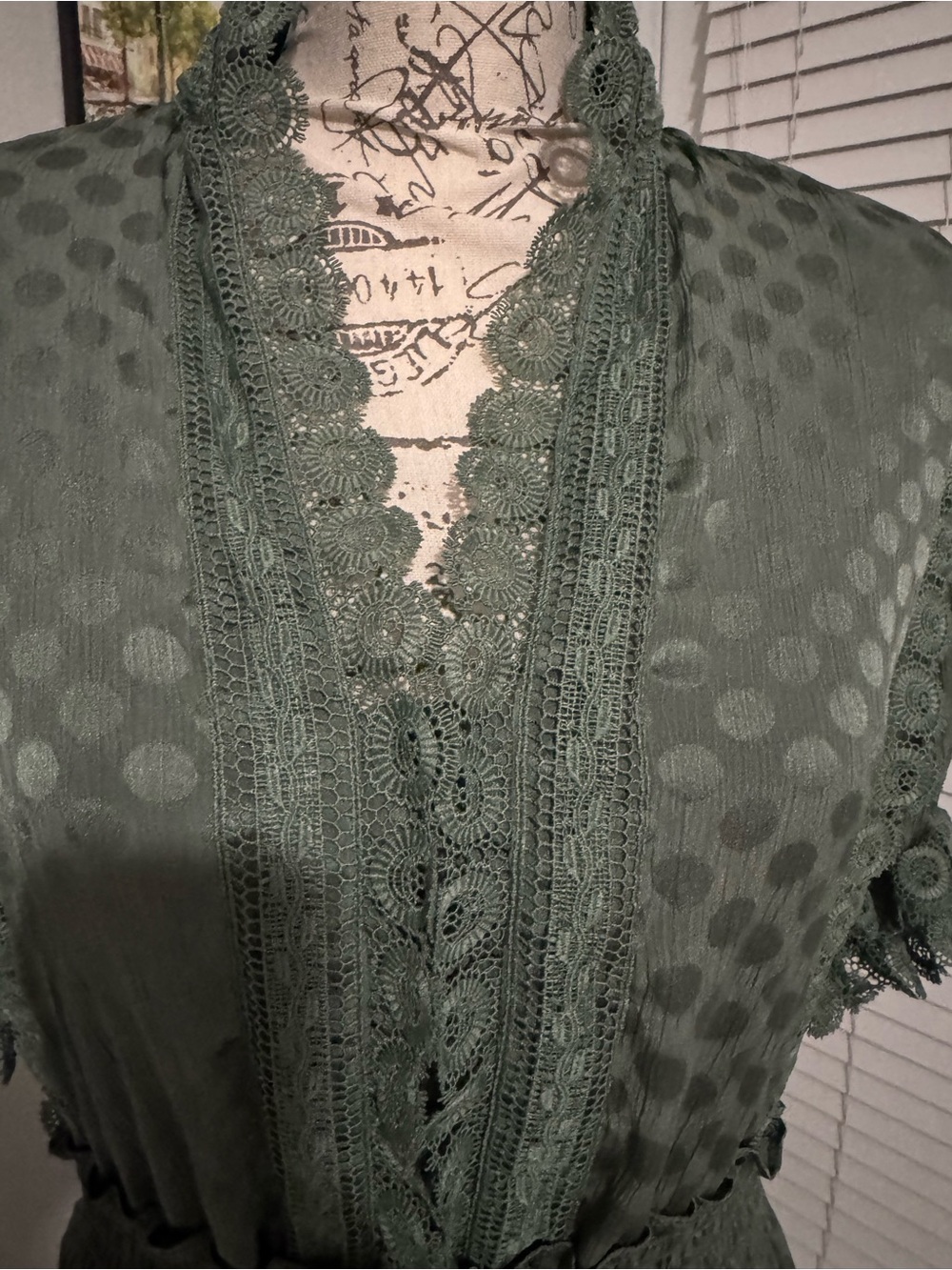 Max Studio Olive Green Lace-Trim Maxi Dress - Picture 2 of 6